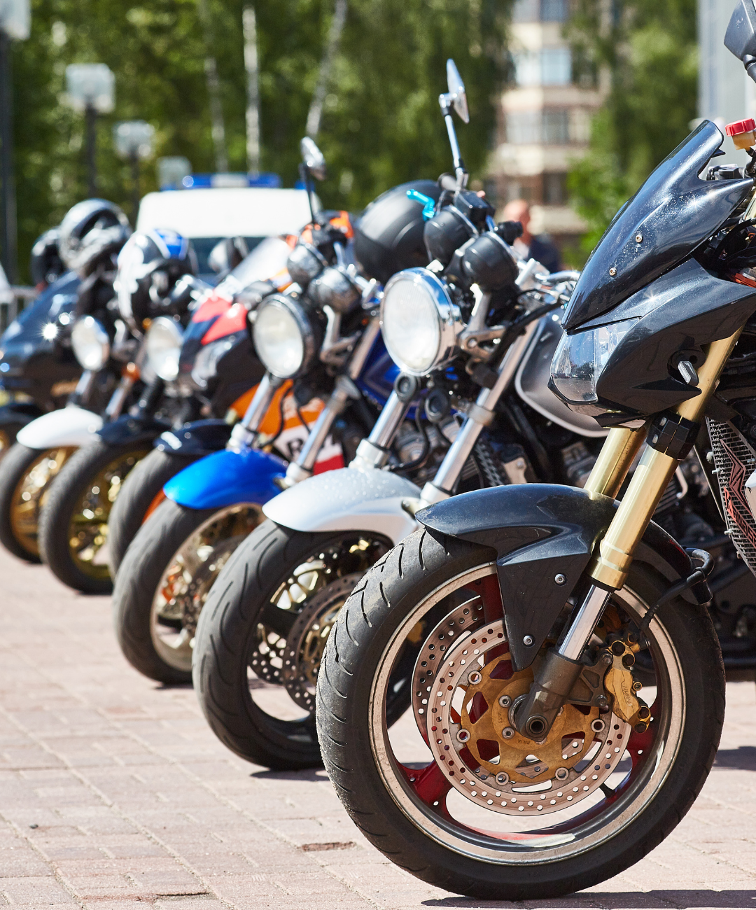 line of motorcycles parked together