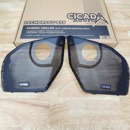 Cicada Audio 24CHDRGGT-075
Harley Road Glide Grills w/ RR075T mounts (Pair)
2024+ Road Glide Cicada Audio® Branded Grilles