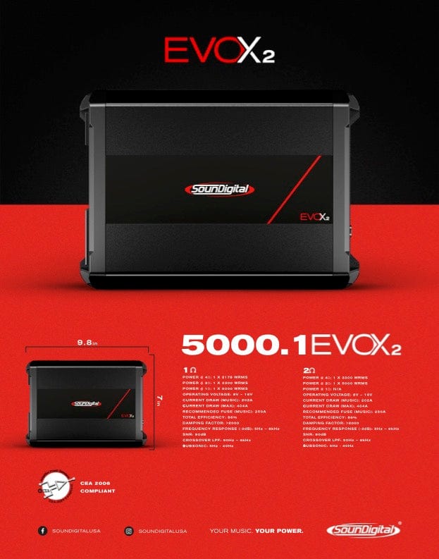SounDigital EVOX Amplifiers 5000.1-2 Evox2 SounDigital EVOX2 5000.1 - 2Ω or 1Ω